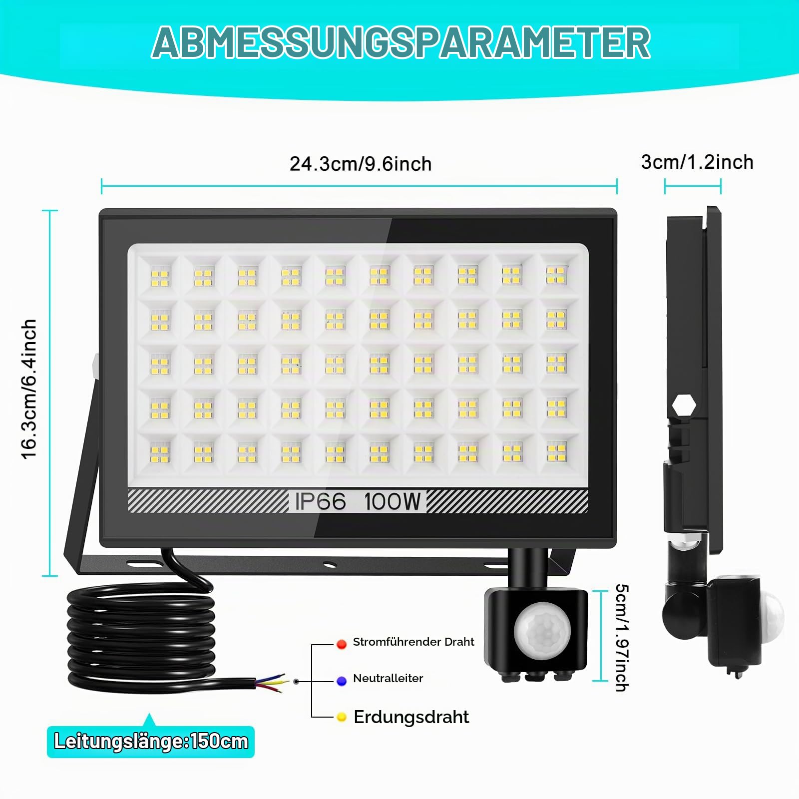 T-SUN LED Strahler mit Bewegungsmelder Außen, 100W 10000LM,2 Stück | Superhell aussenlampe, 200LEDs Fluter, IP66 Wasserdicht Wandleuchte, 6000K Kaltweiß LED Außenleuchte für Garten Garage Hof