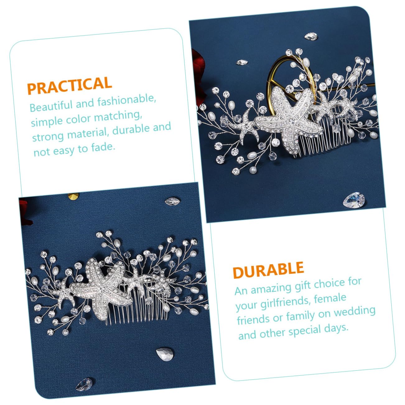 DOITOOL 3 Pz Pettine laterale di stelle marine tiara pettine per da sposa pettini per per matrimonio coreano accessori per parrucca copricapo damigella d'onore lega