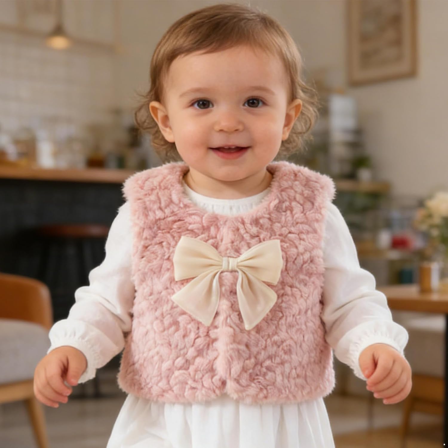 ACSUSS Fleece Vest for Little Girls Baby Jacket Sleeveless Warm Winter Coat Cute Bowknot Waistcoat