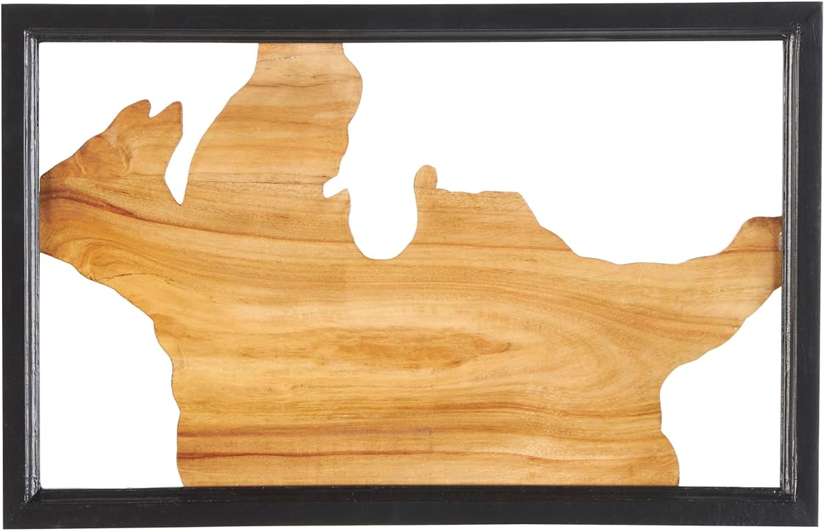 Deco 79 Wood Abstract Handmade Home Wall Decor Live Edge Wood Slab Wall Sculpture with Black Frame, Wall Art 12" x 2" x 18", Brown
