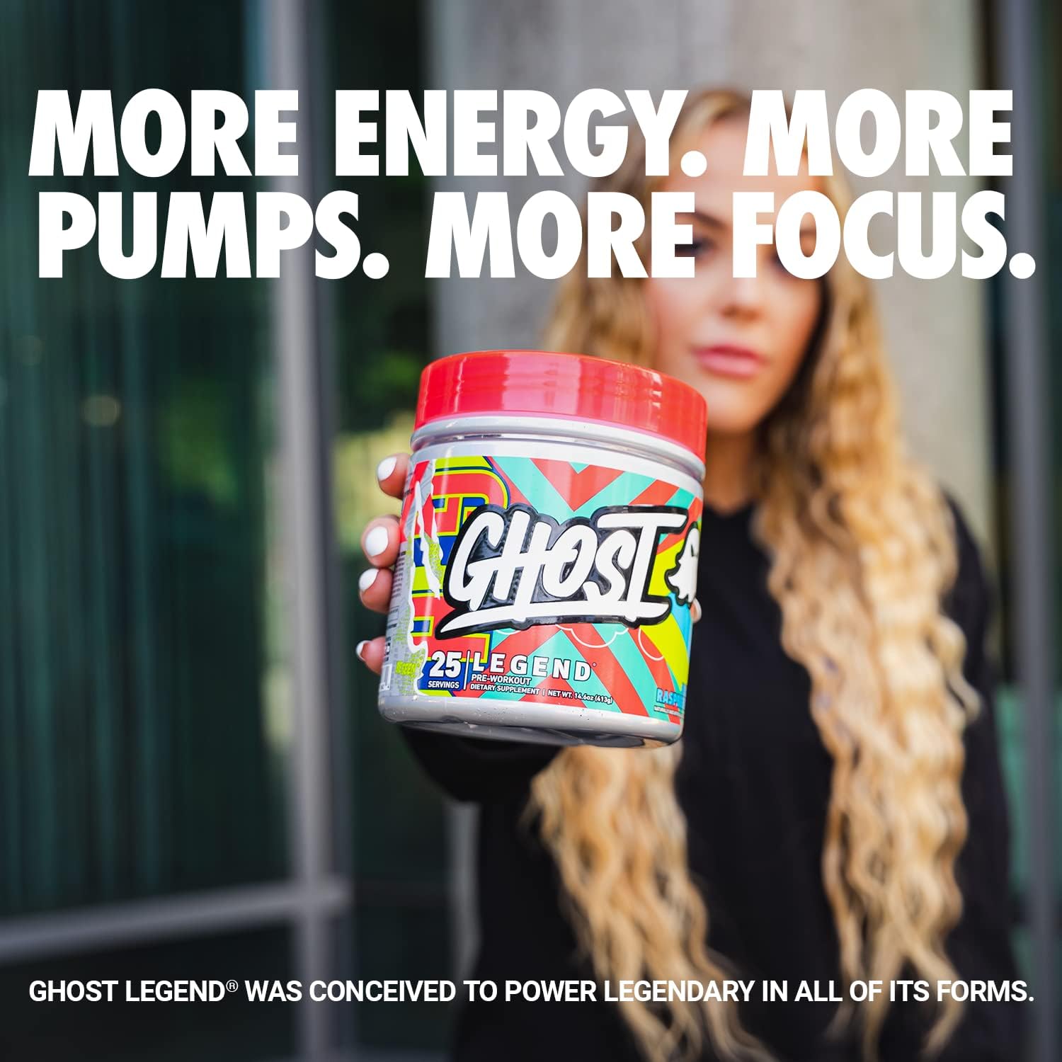 GHOST Legend V2 Pre-Workout Energy Powder, Blue Raspberry - 25 Servings - Caffeine, L-Citrulline, & Beta Alanine Blend for Energy Focus & Pumps - Free of Soy, Sugar & Gluten, Vegan