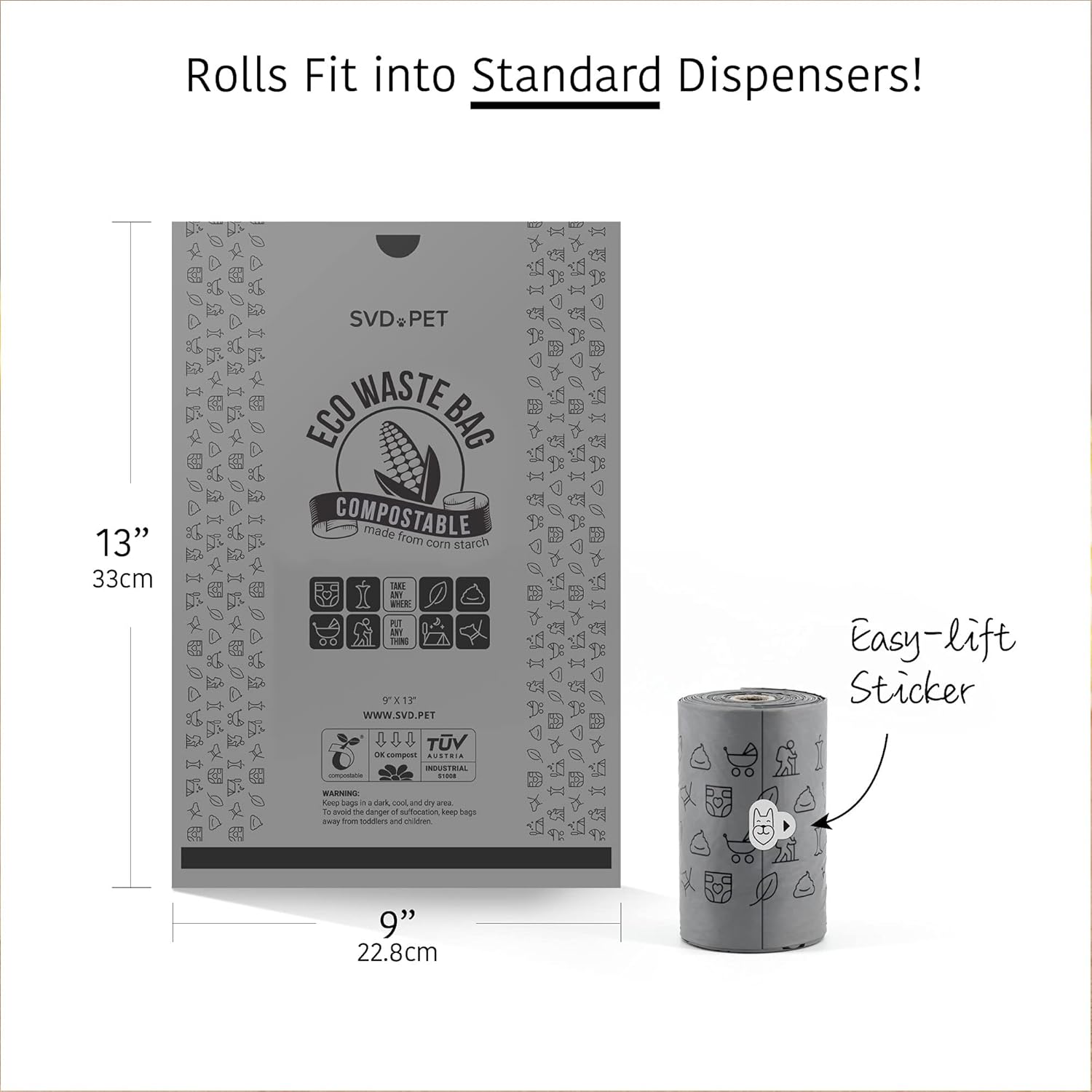 SVD.PET Certified Compostable ECO Waste Bags with Handles - Value Pack Plant-Based Poop Bags for Dogs | 180 Unscented Doggie Poo Bags - Vegetable-Based, 100% Leak-Proof Guarantee : Pet Supplies