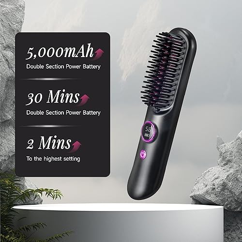 Miniatura 2 de vanso Cepillo alisador de pelo inalámbrico, alisador de pelo portátil, peine de peinado con USB recargable, 9 ajustes de temperatura,