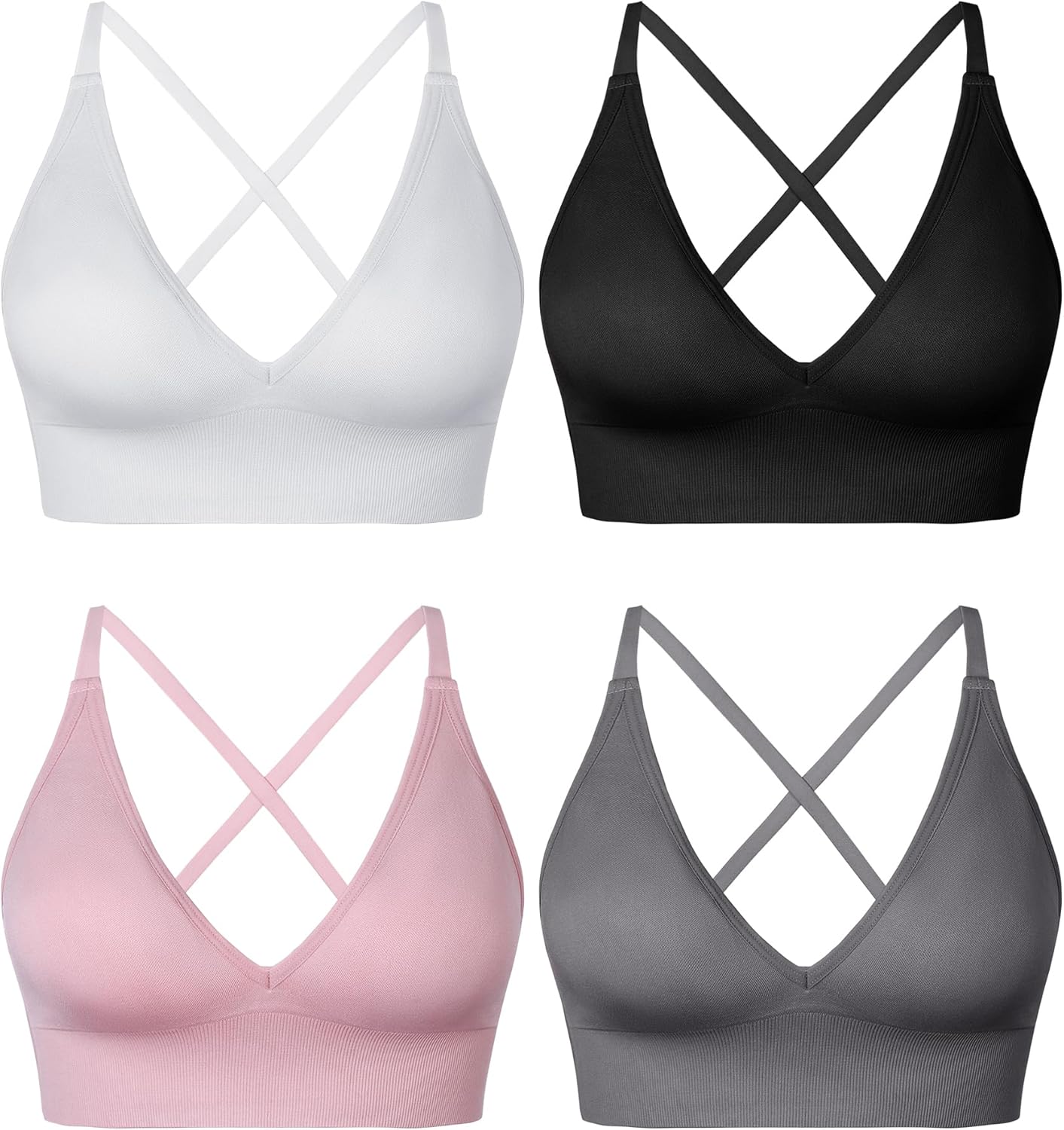 Womens Sports Bras Deep V Neck Wireless Padded Bra Adjustable Criss Cross Low Support Yoga Sexy Bras