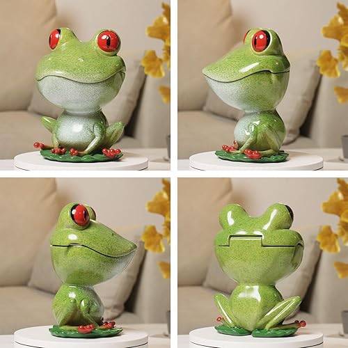 Miniatura 6 de NENBOLEC Plato de caramelo para galletas de rana, decoración de estatua, escultura, arte, regalos, estatua, color verde, 8 pulgadas