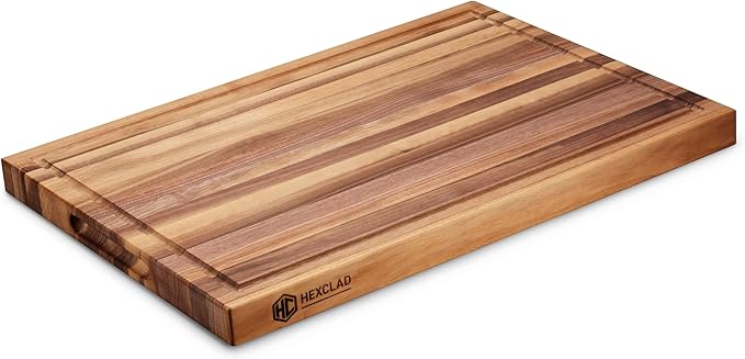 HexClad Large Walnut Cutting Board, Double-Sided with Juice Groove &
