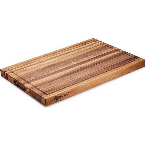 HexClad Large Walnut Cutting Board, Double-Sided with Juice Groove & Recessed Handles, Durable, Scratch-Resistant Hardwood, Great for Chopping, Carving & Serving, 13.75"x19.5"