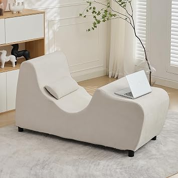 Mjkone Yoga Chaise Lounger Indoor, Ergonomic Yoga Chair for Adults with Lumbar Support Pillow, Multifunctional Recliner for Living Room, Lounger Chair for Relaxation Stretching,Beige