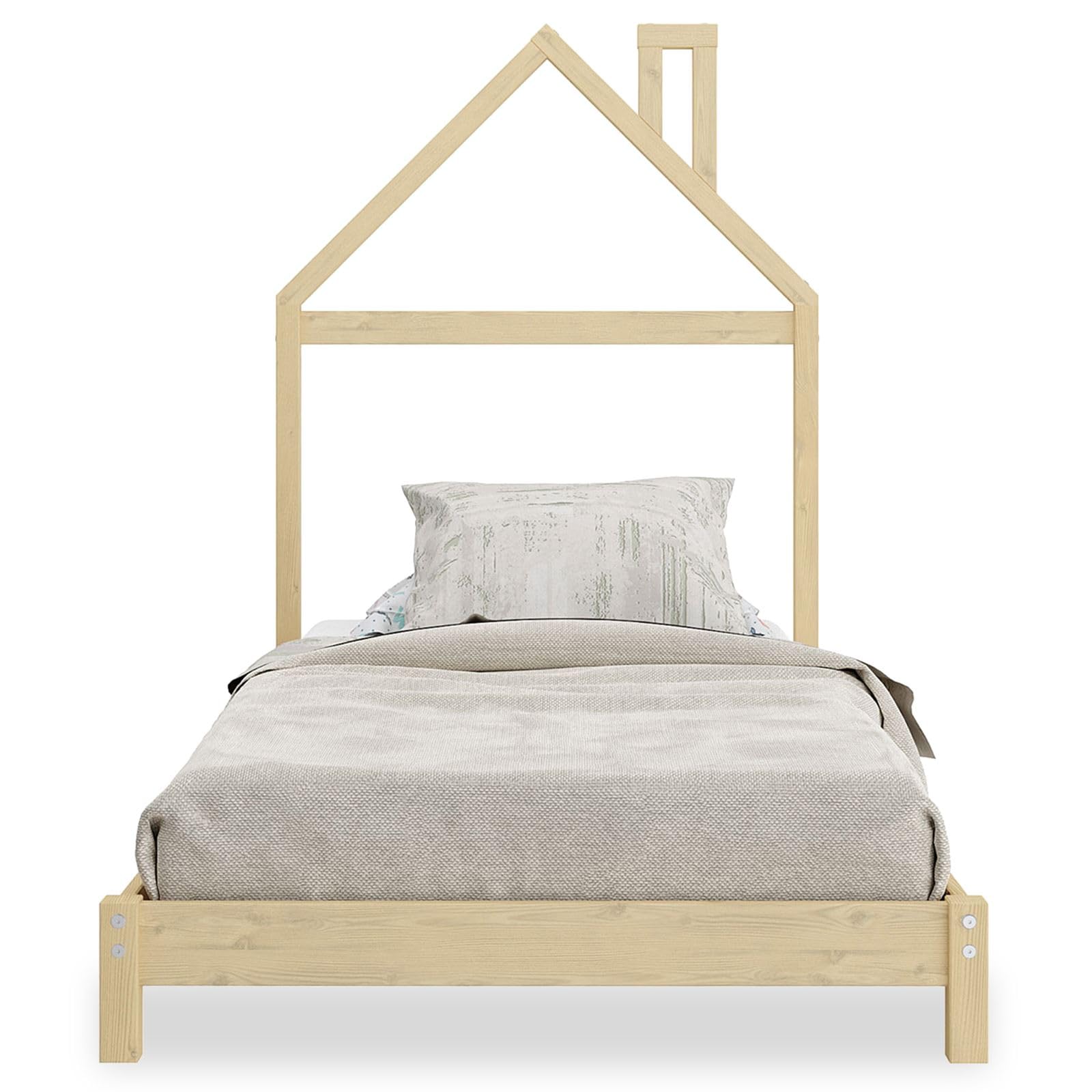 IDIMEX Kinderbett Liz 90x200 cm in Hausoptik aus Massivholz Natur - Bodenbett für einfaches EIN- und Aussteigen, Montessori Kinderzimmer