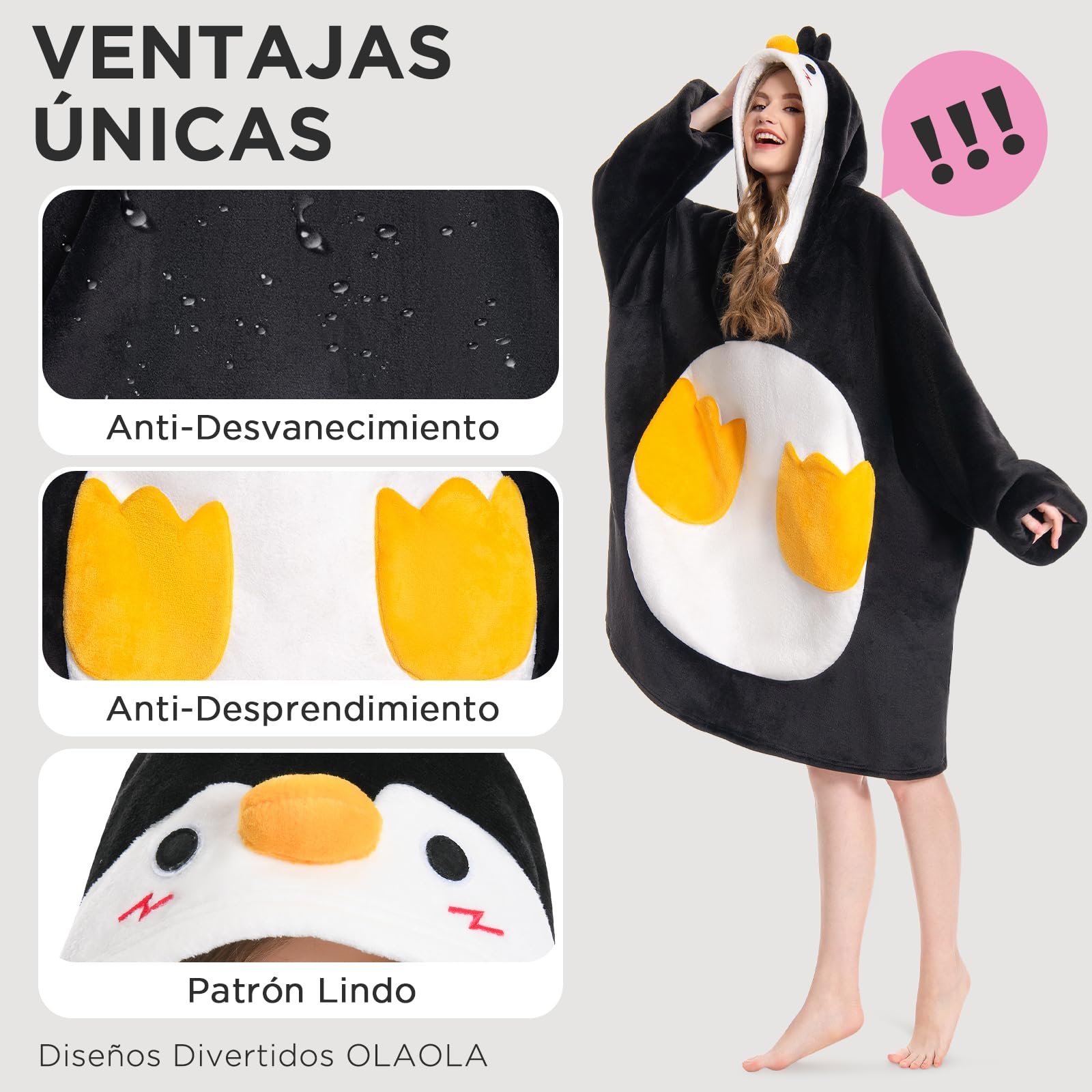 OLAOLA Sudadera con Capucha de Gran Tamaño para Adultos, Manta de Forro Polar Sherpa con Mangas y Bolsillos, Suave Cálida y Acogedora Sudadera Manta para Mujer Hombre