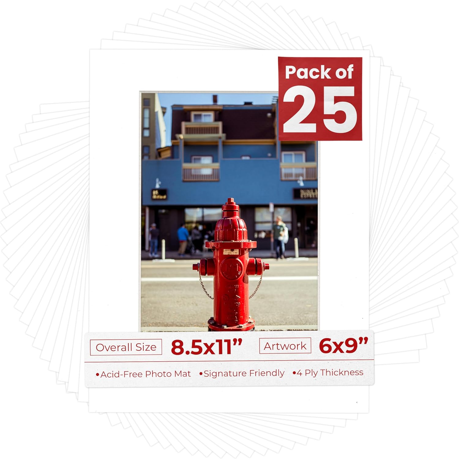 Poster Palooza Pack of 25 Acid Free 8.5x11 Mats Bevel Cut for 6x9 Photos - White Precut Matboards For Pictures, Photos, Framing - 4-ply Thickness