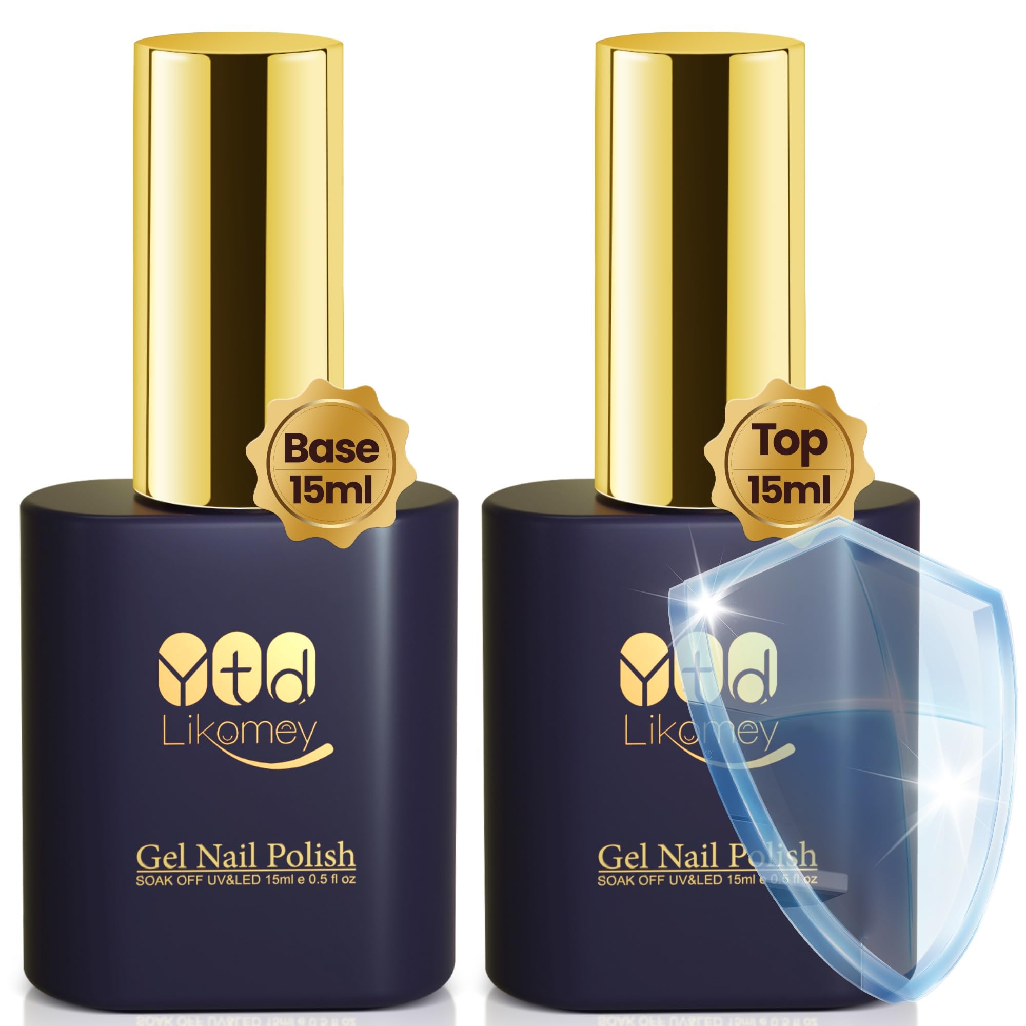 YTD Likomey Gel Nail Polish Base and Top Coat Set,2 Pcs 15ml Shine Gloss and Long Lasting Soak Off UV LED Nail Lamp No Wipe Gel Base Coat and Top Coat - 15 ml (Pack of 2) - 2-Base And Top Coat