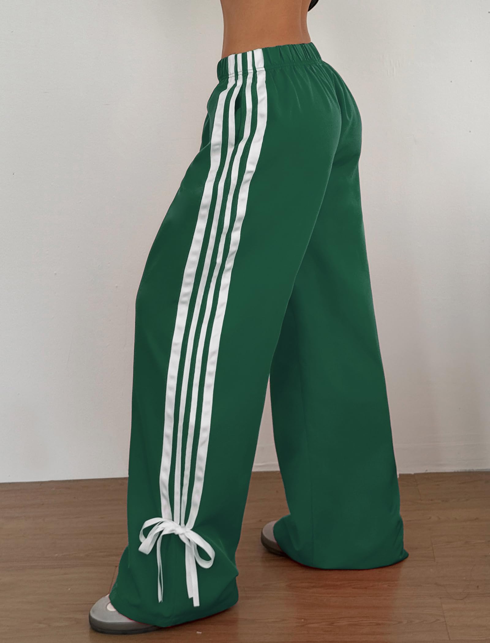 ZAFUL Womens Side Striped Pant Baggy Wide Leg Sweatpants Elastic Waisted Contrast Stripes Loose Fit Trousers