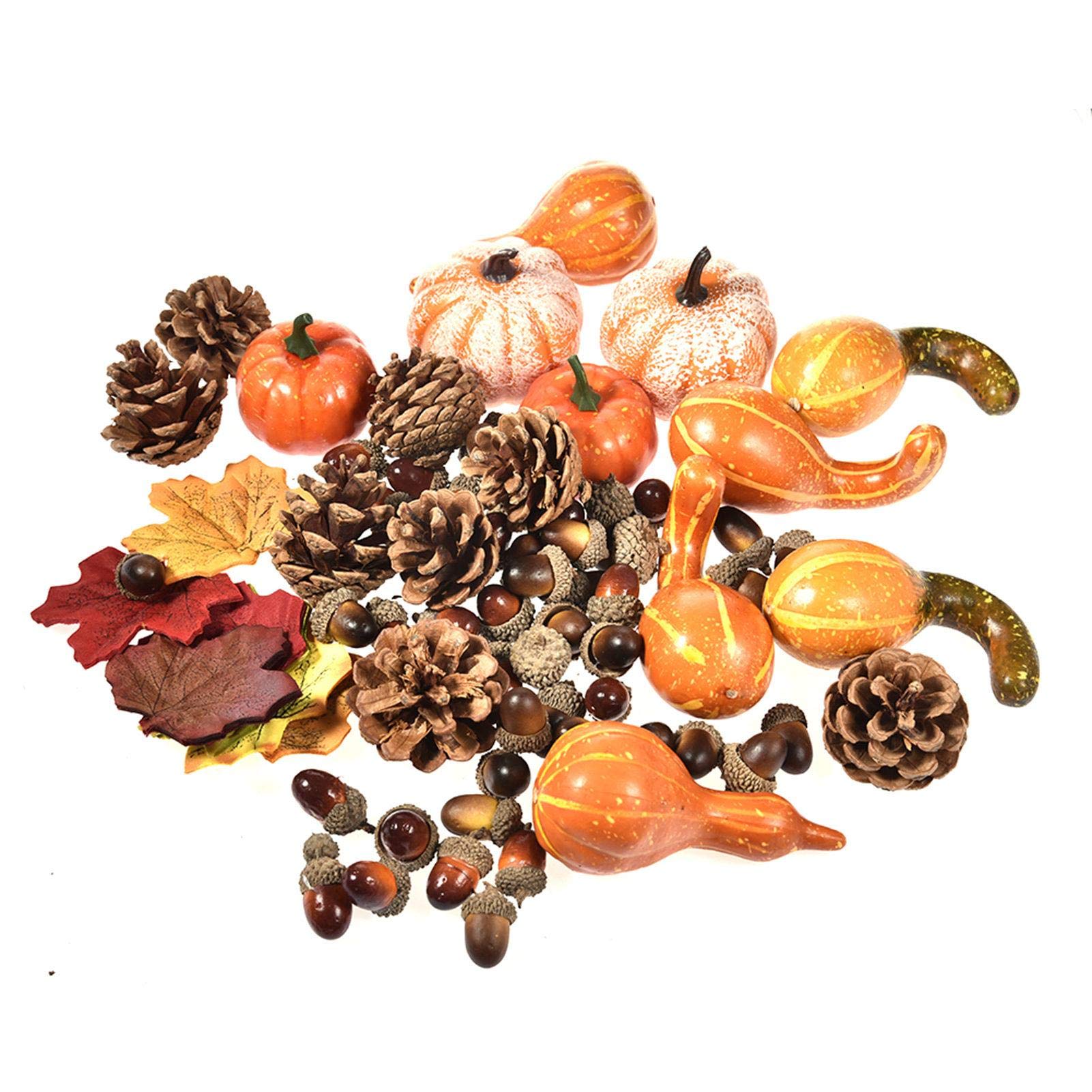 Winemana Set Di 6 Decorazioni Artificiali Autunnali - Zucca Con Bacche, Ghiande E Pigne, Colori Arancione E Beige, Per Centrotavola E Decorazione Casa