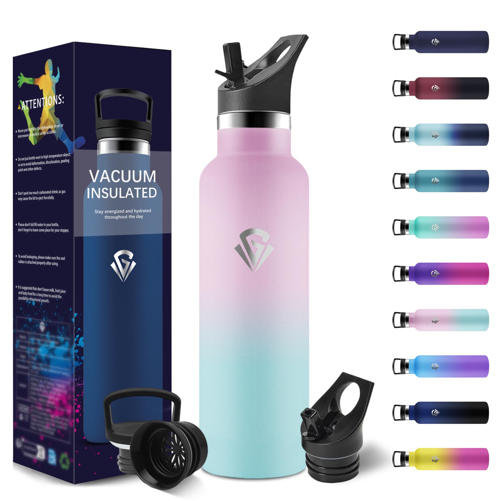 Thermos Flask, 500 ml, BPA-Free, Stainless Steel, Leak-Proof Insulated Flask, Double-Walled, Water Bottle, Thermos Flask, with Straw, Suitable for Carbonated Drinking Bottle
