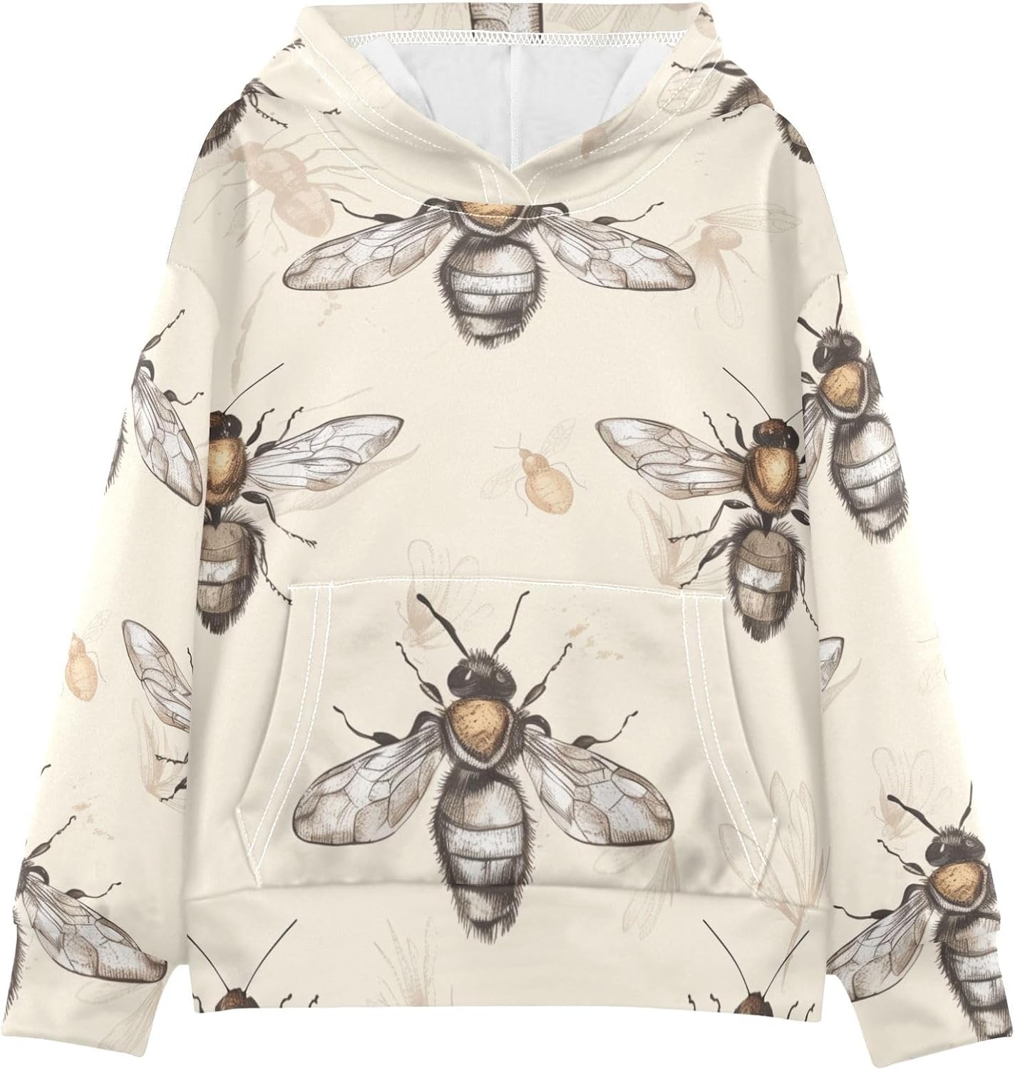 ZZXXB Cartoon Bee Kids Sweatshirts Boys Girls Hooded Kangaroo Pocket Pullover Tops XS-XXL
