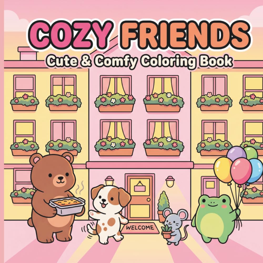 Cozy Friends: Coloring Book for Adults and Kids Featuring Super Cute Animal Neighbors Doing Everyday Activities Together for Relaxation: Cute & Comfy Coloring Book