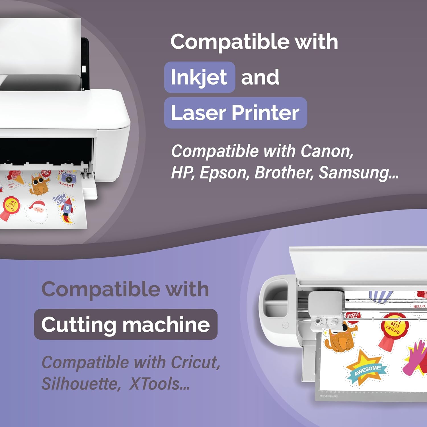 Premium Printable Vinyl Sticker Paper Matte for Inkjet Printer 34 sheets + Translucent Clear Sticker Paper for Inkjet Printer & Laser Printer 62 Sheets| by AGODEO