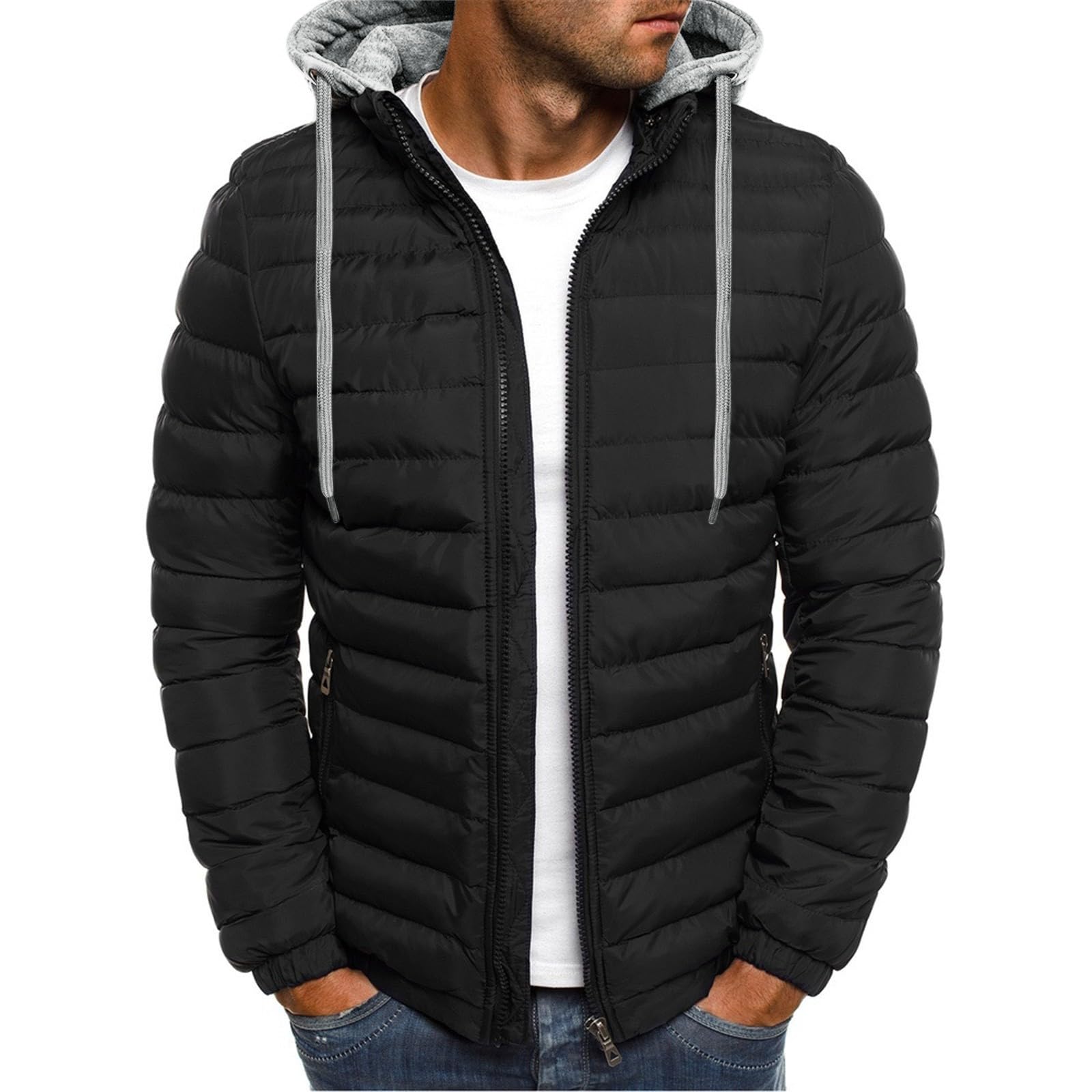 Men's Winter Puffer Jacket Hooded Slim Fit Warm Quilted Jackets Insulated Windproof Zip Up Padded Coats with Pockets