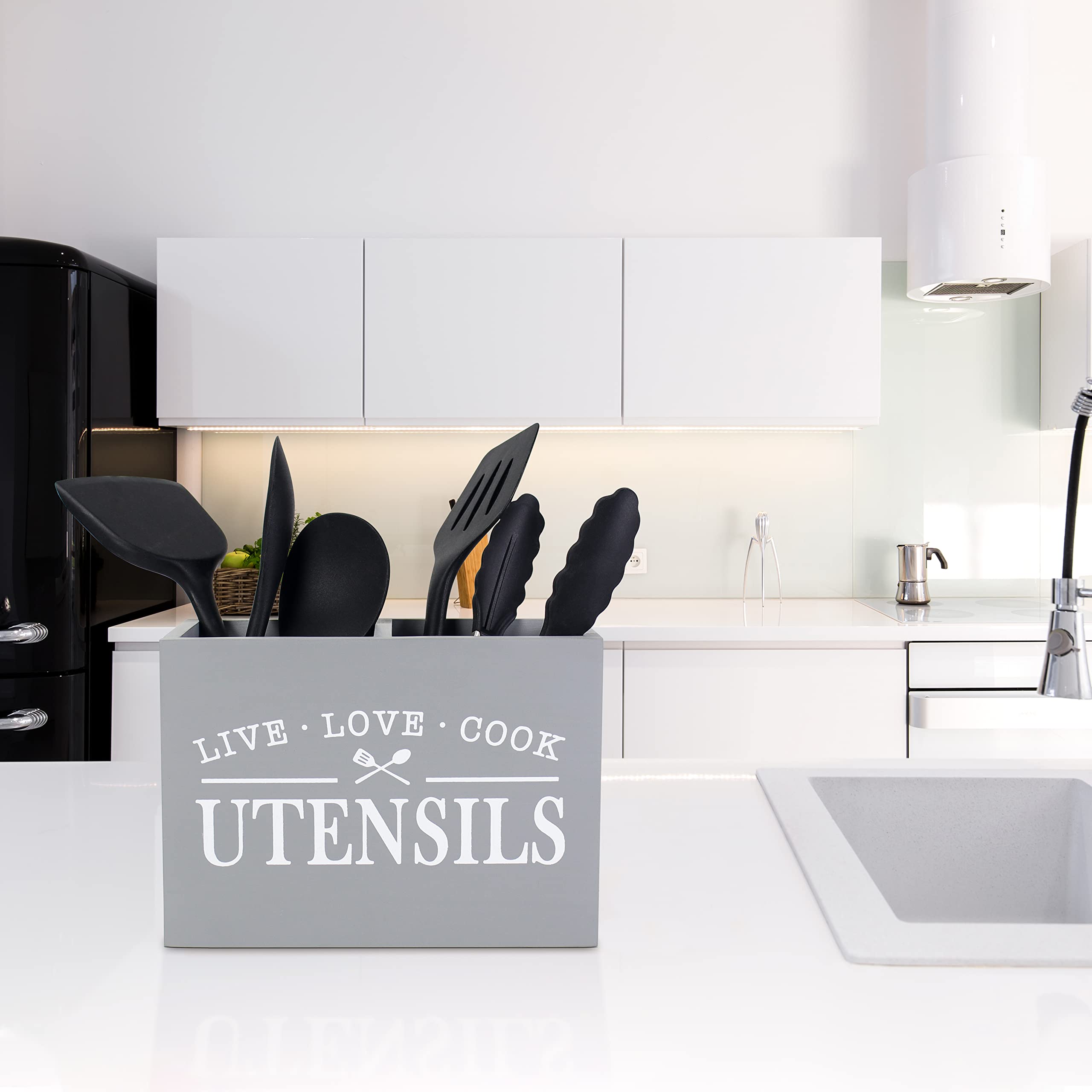Karisky Kitchen Utensil Holder with Removable Bottom, Large 2 Compartment Organizer - Image 3