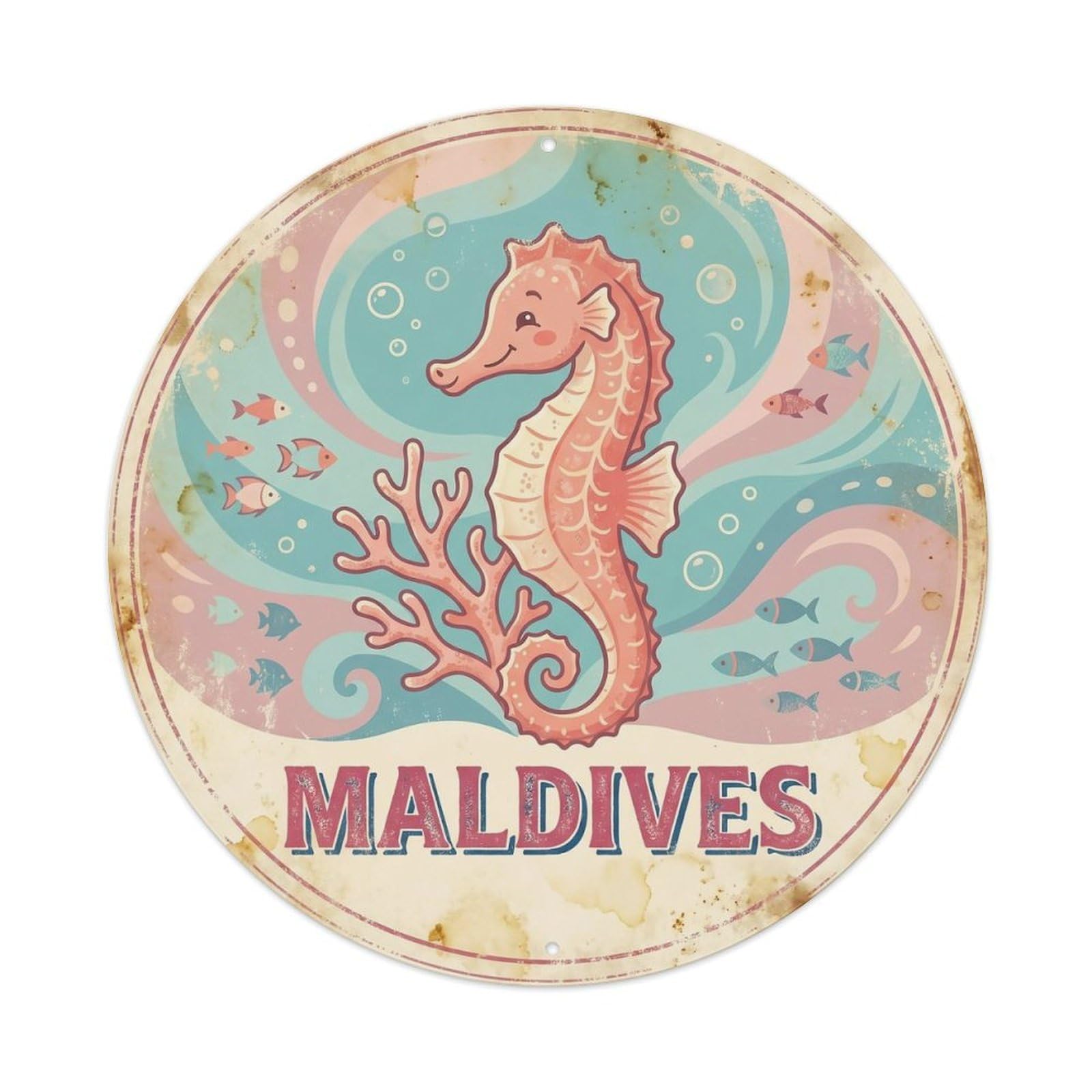 Odgynaw 8X8inch(20X20cm) Maldives Seahorse Marine Life Ocean Wildlife Metal Tin Sign