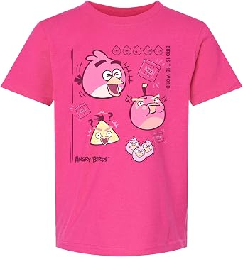 تي شيرت ANGRY BIRDS مطبوع عليه كلمة طائر رسمية بمناسبة عيد الحب بأكمام قصيرة مصنوع من القطن بنسبة 100% باللون الوردي للفتيات والأولاد والجنسين