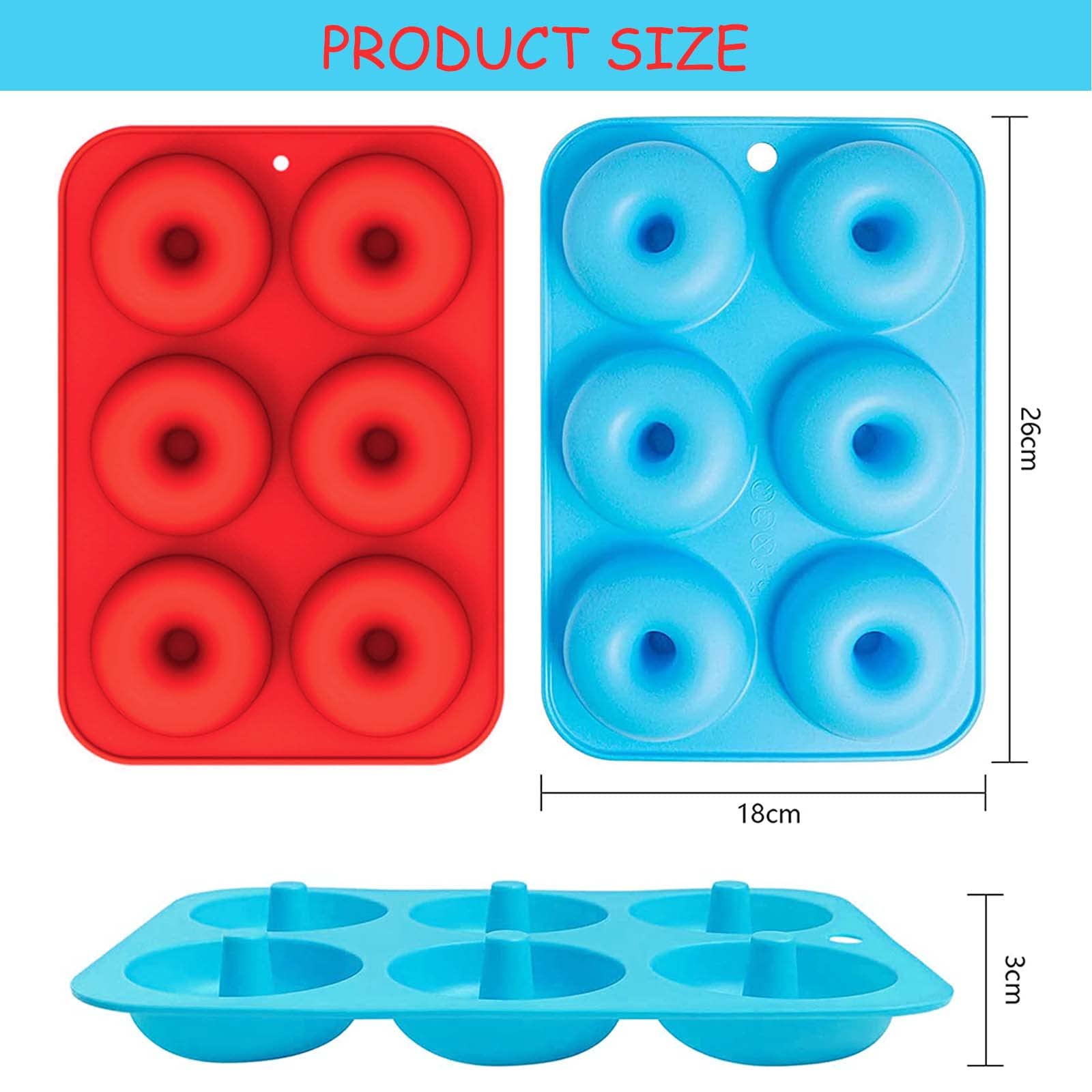 AOI Confezione da 2 stampi per ciambelle in silicone, padelle antiaderenti per pentole resistenti al calore per muffin bagel e biscotti (8 cavità e 18 cavità