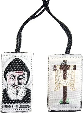 San Charbel Escapulario Negro with Holy Cross - Saint Charbel Black Scapulary Catholic Favor with charbel maklouf