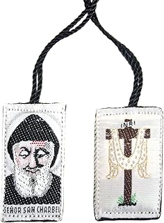 San Charbel Escapulario Negro with Holy Cross - Saint Charbel Black Scapulary Catholic Favor with charbel maklouf