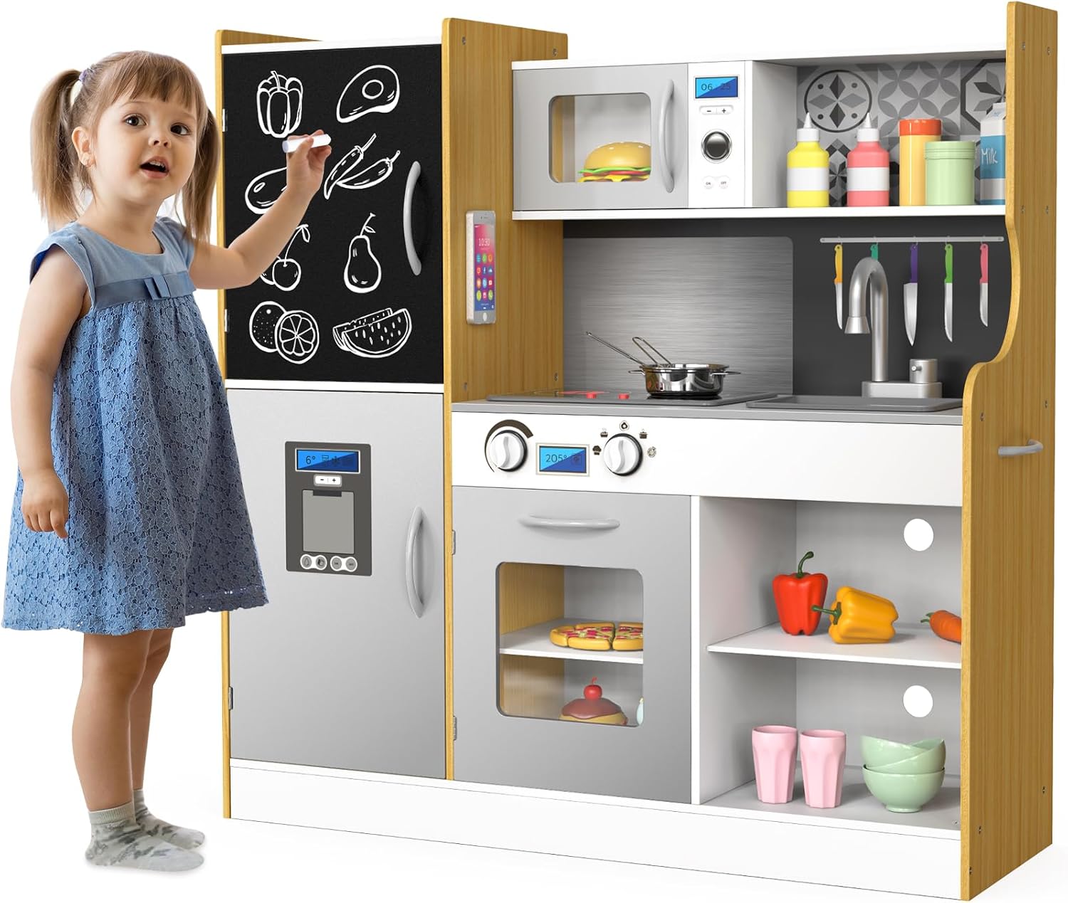 Amazon.com: Kidcia Wooden Play Kitchen, Large Size Kids Kitchen Play ...