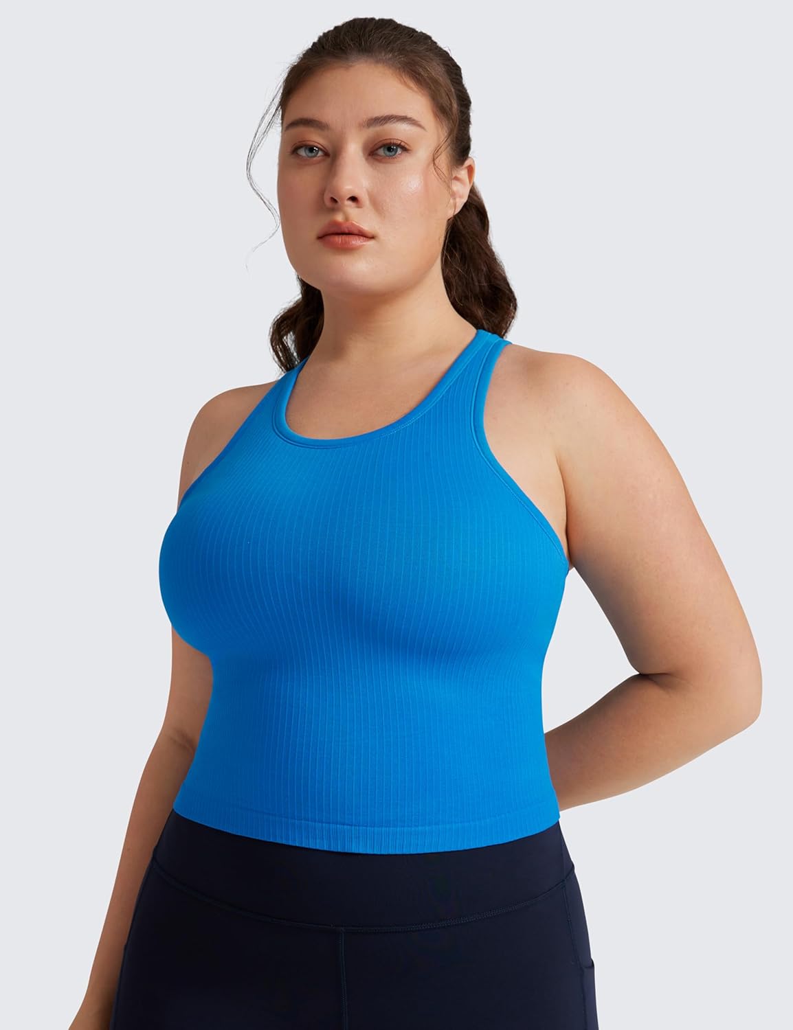 CRZ YOGA Seamless Ribbed High Neck Crop Tank Tops for Women - Longline Racerback Padded Sports Bras - Image 5