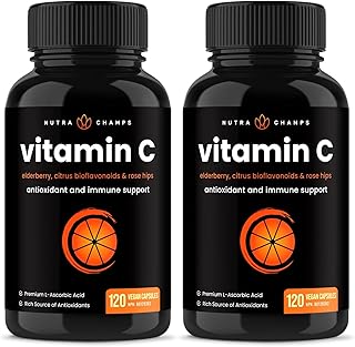 Vitamin C Capsules | 120 Vitamin C Powder Capsules with Elderberry, Citrus Bioflavonoids & Rose Hips | Antioxidant Supplement for Immune Health & Collagen Production | Vegan & Non-GMO (2-Pack)