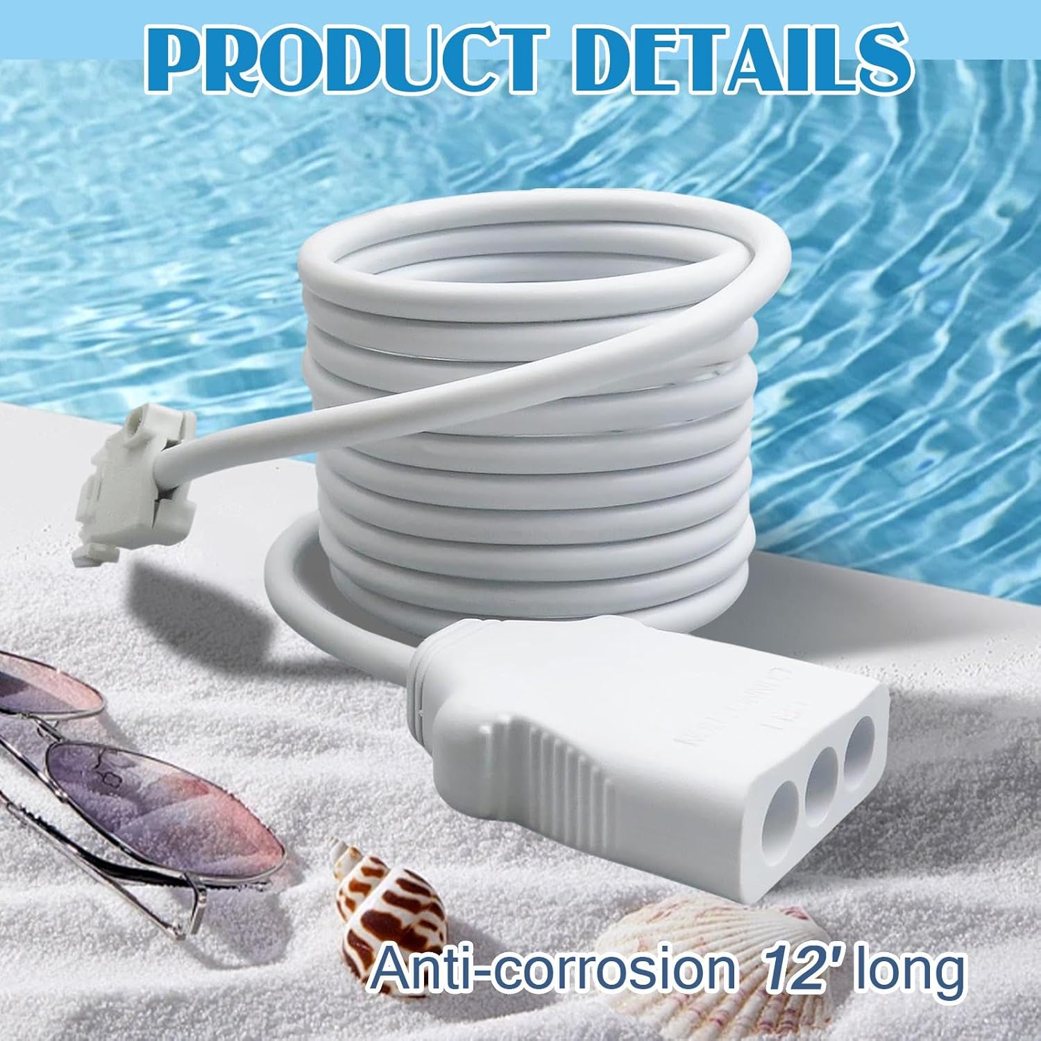 Salt Cell Cord 952, 12 Ft, Compatible with Autopilot 952 Saltwater Chlorination System, 3 Pin Connector