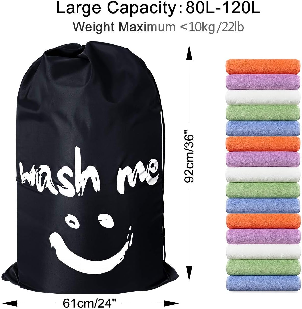 ZERO JET LAG 2 Pack Extra Large Travel Laundry Bag Set Nylon Rip-Stop Dirty Clothes Bag Machine Washable with Drawstring Closure Hamper Liner Heavy Duty College Essentials (Black and Black)