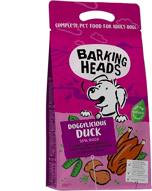 Barking Heads Dry Dog Food - Doggylicious Duck 2kg - 100% Natural Free-Run Duck with Hypoallergenic Ingredients - Grain-Free Recipe