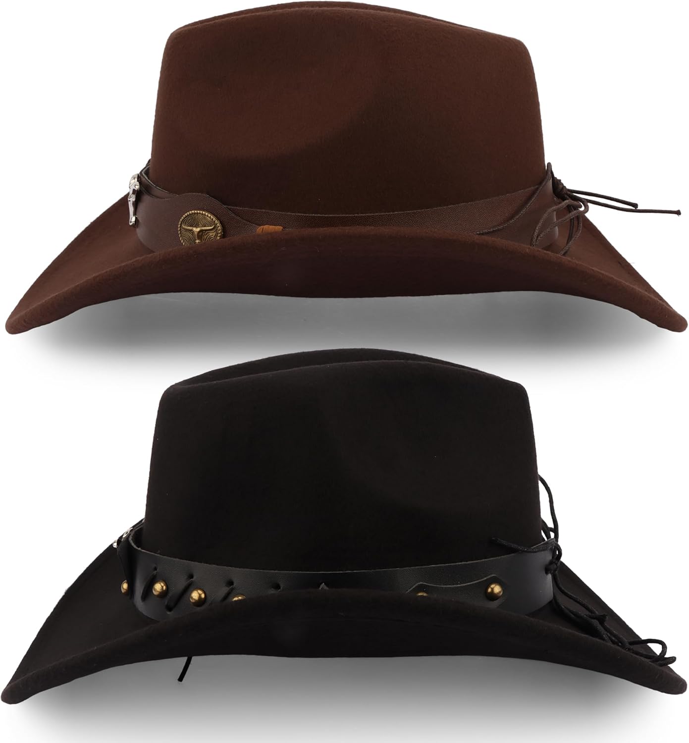 2 Pack Cowboy Hats for Women and Men Western Cowgirl Classic Felt Wide Brim Costume Hat Wide Breathable Hats Black and Brown - Image 6