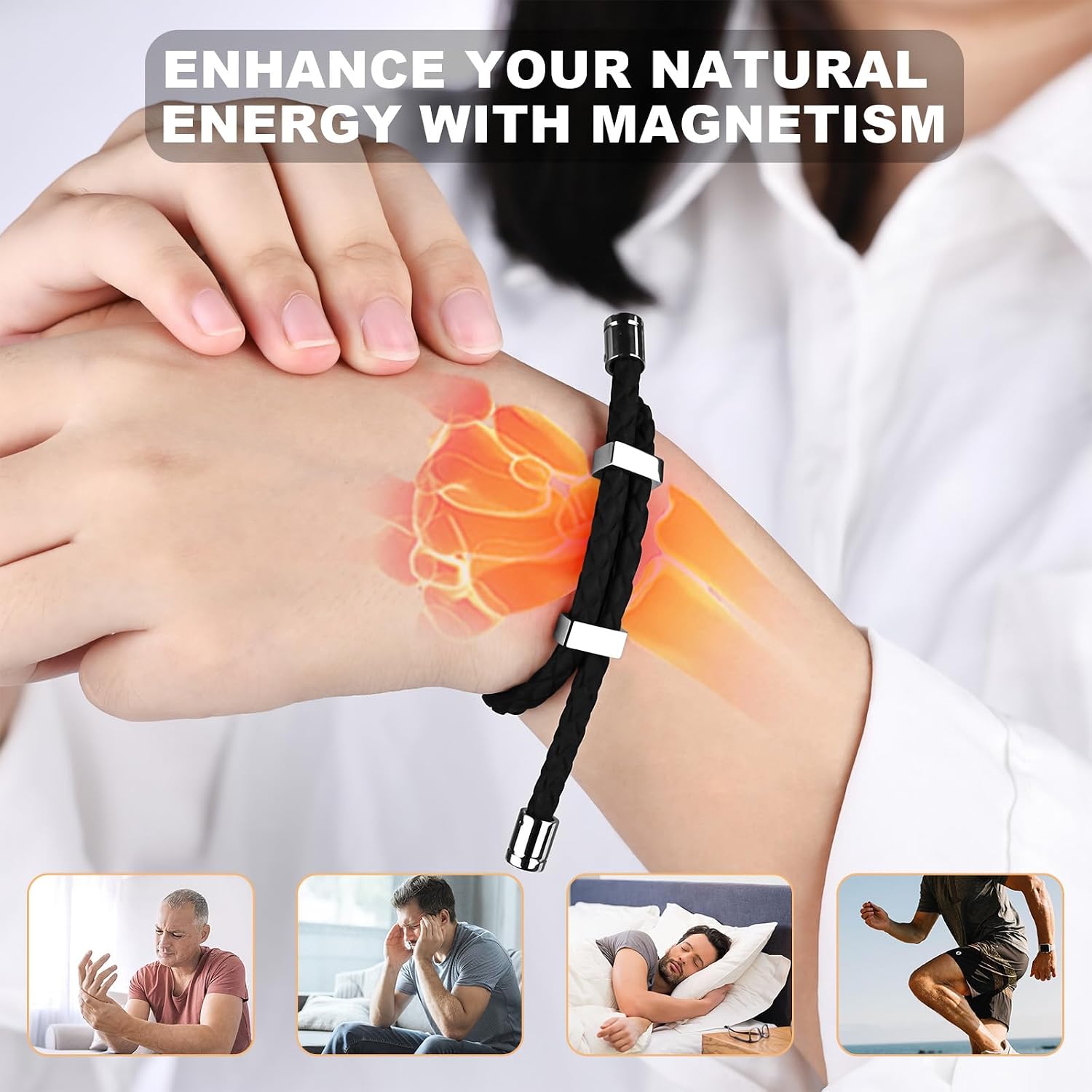 MagEnergy Magnetic Bracelets for Men & Women, Waterproof Sports Silicone Wristband, Magnetic Golf Bracelet for Balance & Energy with Powerful Magnets, Adjustable Health Bracelet