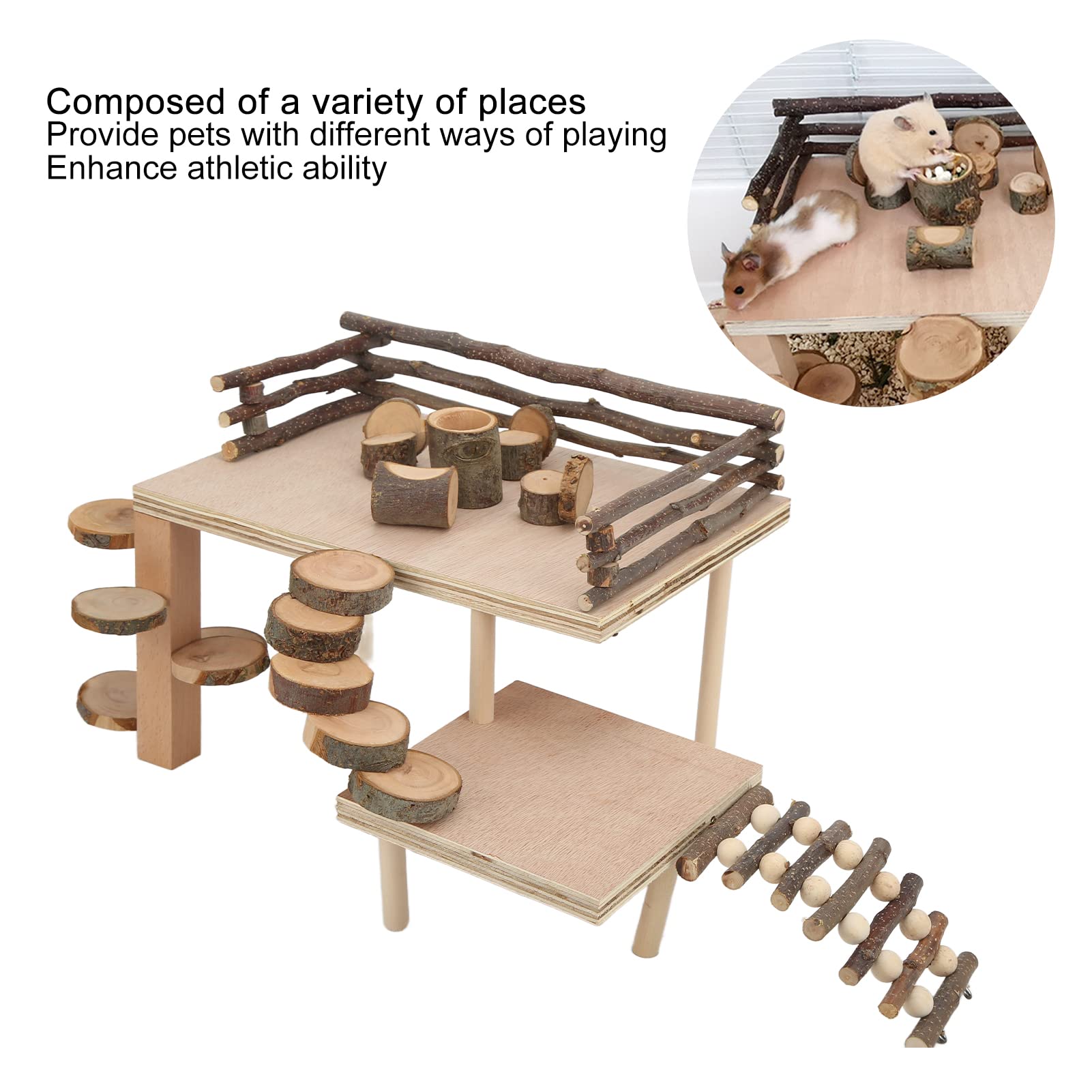 Sistema di Parco Giochi in Legno di Criceto, Set di Giochi in Legno Naturale per Criceti Sistema di Arrampicata Vivente per Criceti per Piccoli Animali Domestici