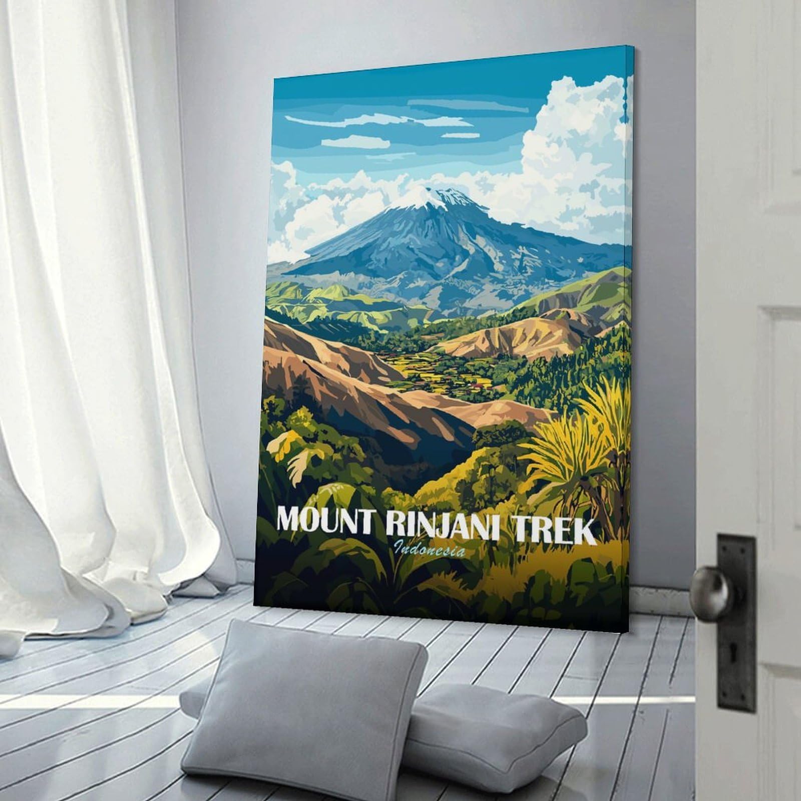 Junmoney Mount Rinjani Trek, Indonesia Canvas Wall Decor 24x36inch(60x90cm), for Feature Walls in Flats Or Modern Rooms, Decorative Artwork with Flexible Styling