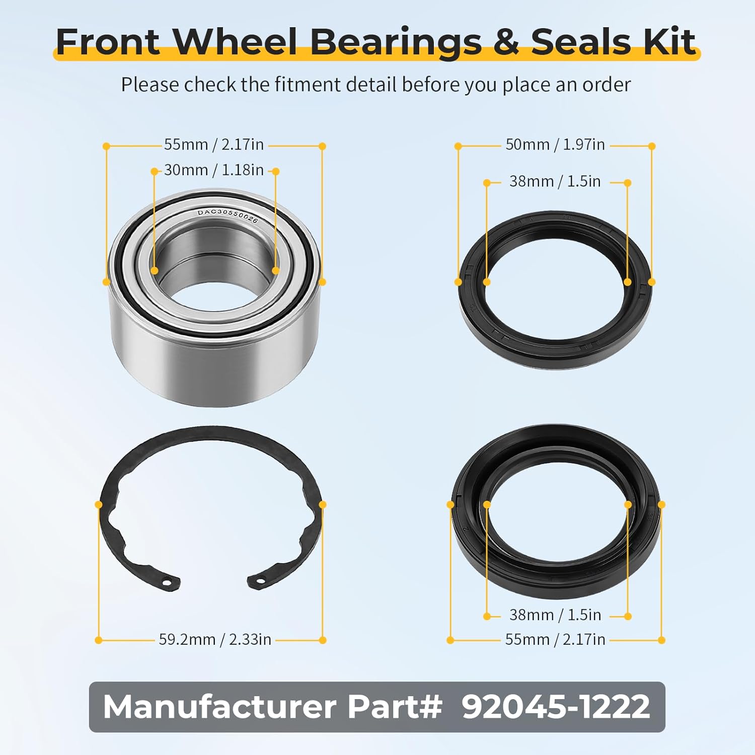 M MATI Front Wheel Bearings & Seals Kit for Kawasaki Prairie 300 400 Bayou 300 400 KLF300 KLF400 KVF300 KVF400 1989-2005 92045-1222