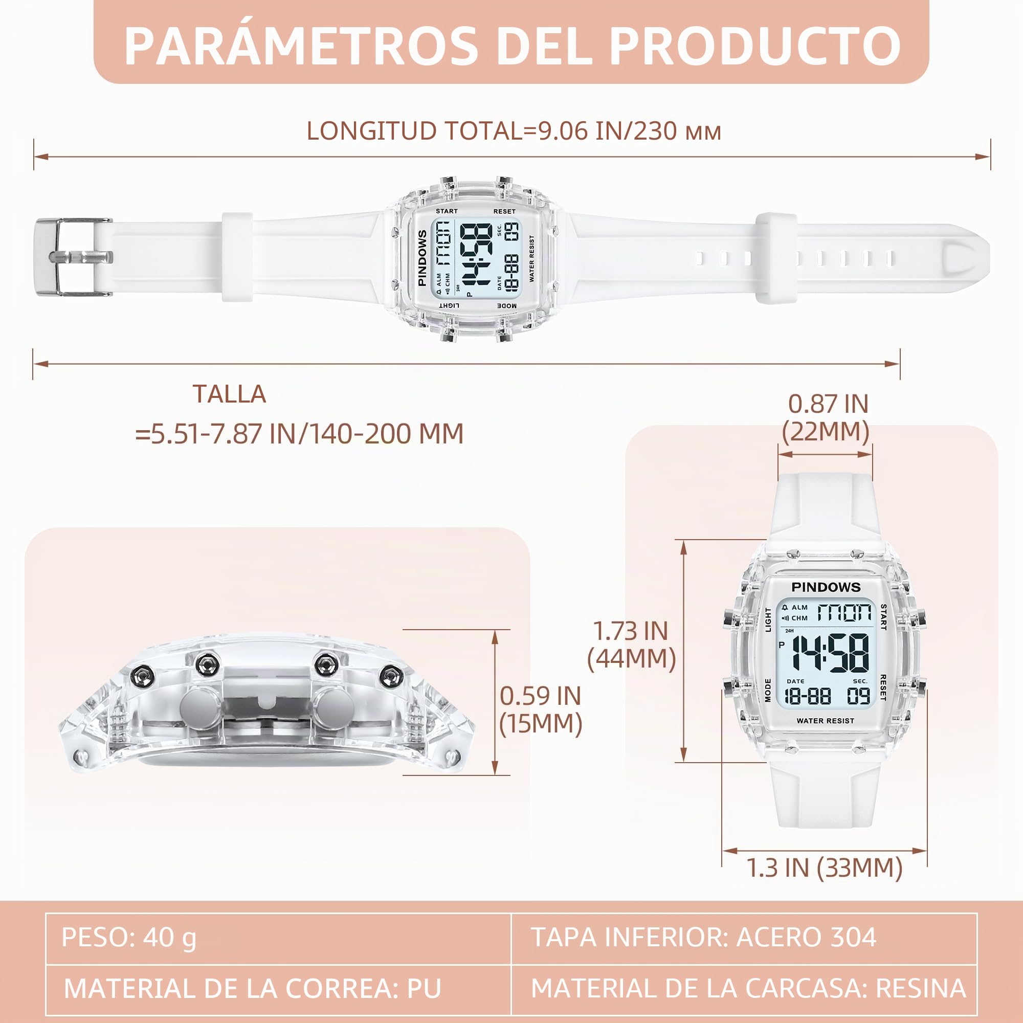PINIDOUS Mujeres Relojes para Mujeres Reloj para Adolescentes Estudiantes Relojes Deportivos Digitales Impermeables con Alarma Cronómetro Cuenta atrás Timbre horario Función Luz de Alto Brillo