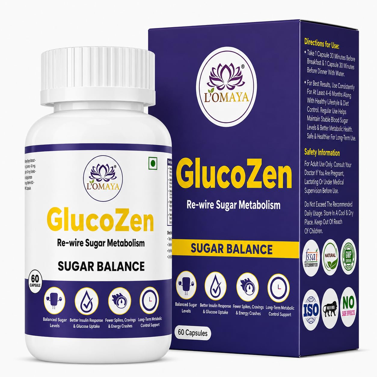 L’Omaya GlucoZen | 20 Natural Actives For Balanced Sugar & Metabolic Wellness | Supports Insulin Efficiency, Pancreas Function & Healthy Carbohydrate Response | Liposomal Berberine Formula | 60 Veg Capsules-picture-10