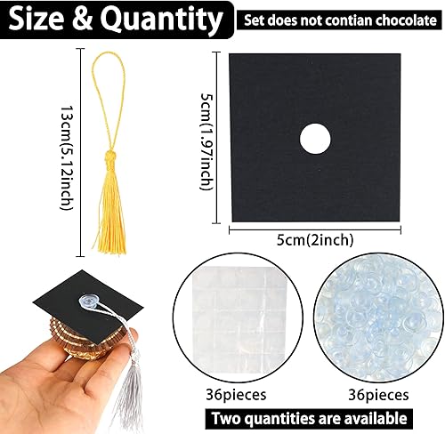 Miniatura 2 de Gyufise 36 piezas de 2023 tapas de graduación para cupcakes con borlas adhesivas, puntos adhesivos, decoraciones de chocolate para la clase de 2023,