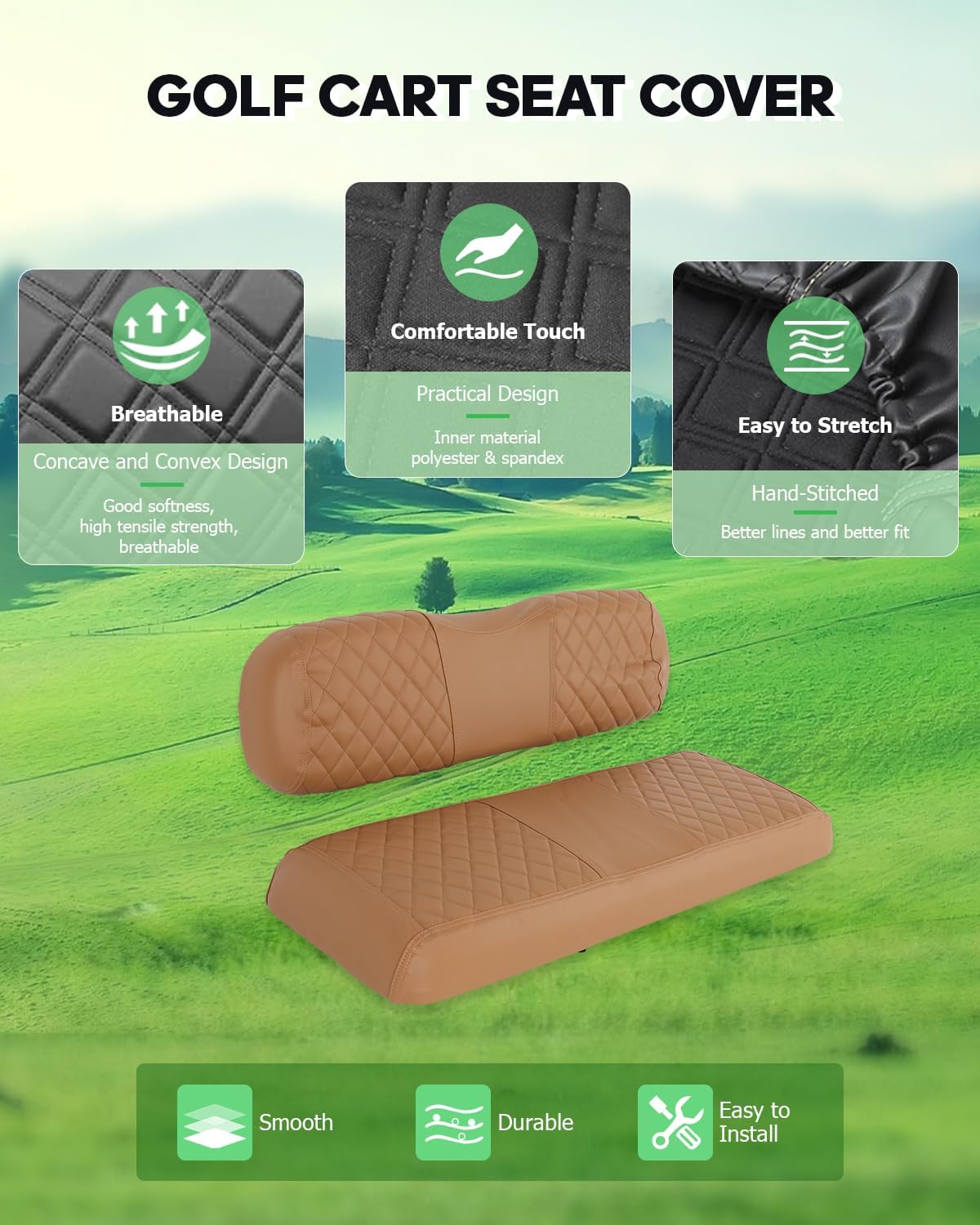 SCITOO Golf Cart Seat Cover for Club Car, EZGO, Yamaha Rear Seat Soft Comfortable Seat Cover, Easy to Install