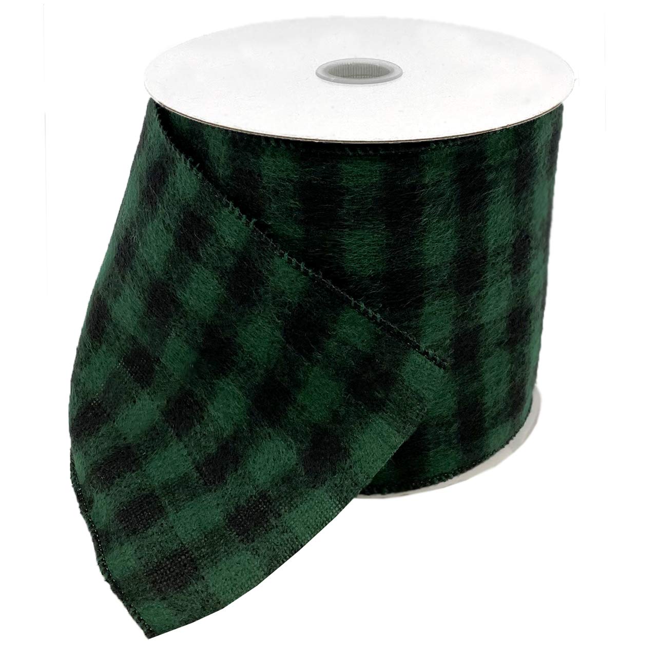 Ruban à carreaux vert et noir de 10,2 cm x 9 m avec fil de fer Morex Ribbon