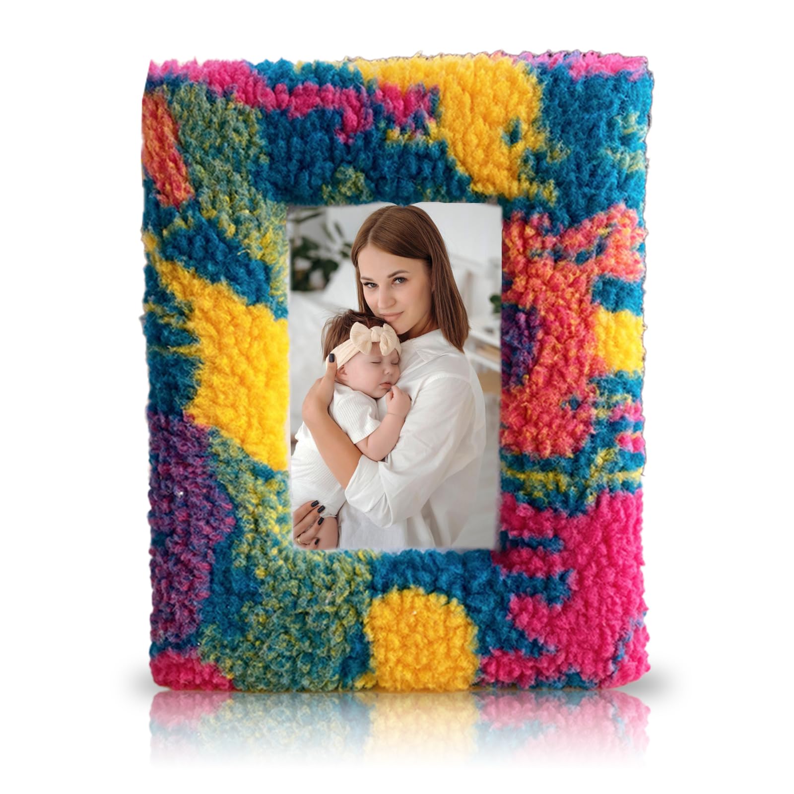 Beciway 4x6 Inch Soft Faux Fur Photo Frame, Decorative Small Picture Frame for Desktop, Bookshelf, Wall Hanging, Home or Office Decor (Colorful)
