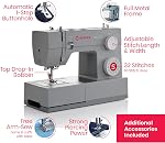 SINGER® Lourds 4432 (Gris) Machine à coudre haute vitesse + kit d'accessoires 32 Livraison de points de repère intégrés 110 Applications de points de repère 50% Plus de puissance pour les tissus épais, 1100 Poitrines/Min, 1-Step Trou du bouton