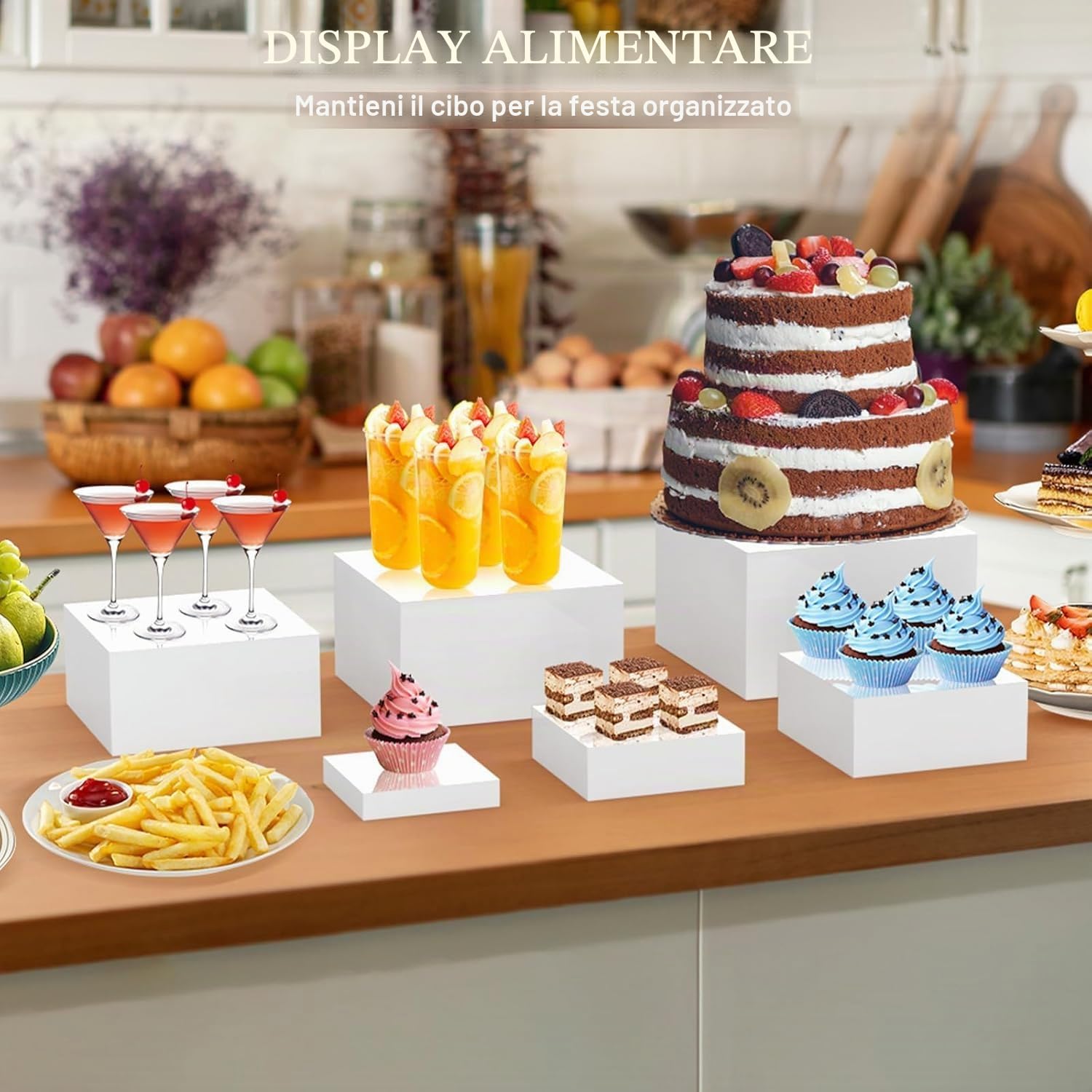 6 Pezzi Alzatina per Dolci, Alzata per Dolci a cubo, Alzata per Torta Riutilizzabile, Alzate per Buffet in acrilico, Alzatine per Allestimenti usato per buffet, cosmetici, matrimoni
