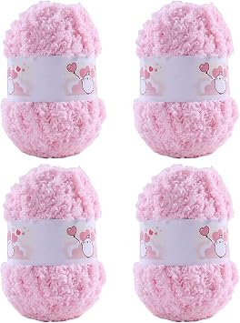 ACESOME 4Pcs Fluffy Polyester Yarn, 50g/Ball Plush Yarn for Crochet, Knitting, Blanket, Baby Clothes, Headwear, Dolls, Rug Light Pink