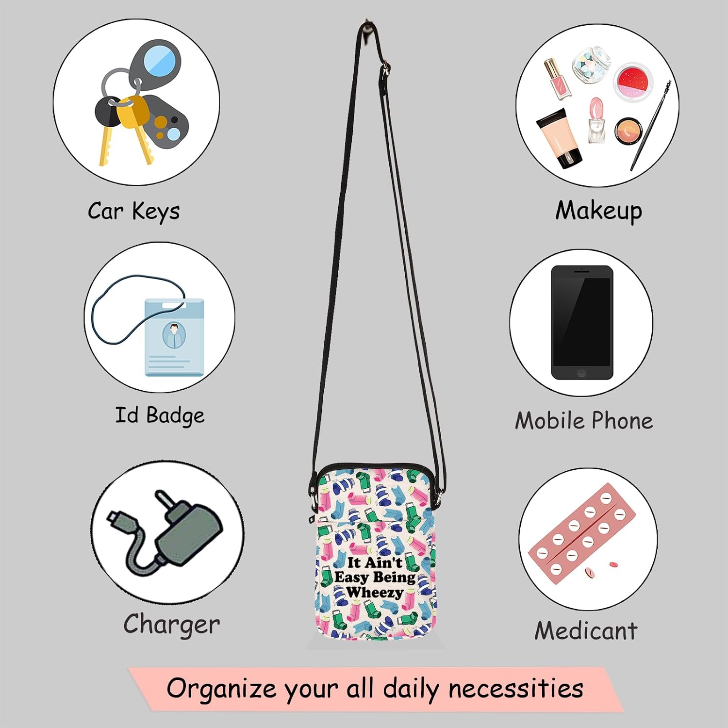 JXGZSO Asthma inhaler Bag It Ain't Easy Being Wheezy Organization Bag Respiratory Therapist Gifts (It Ain't Easy Being Wheezy Crossbody Bag)